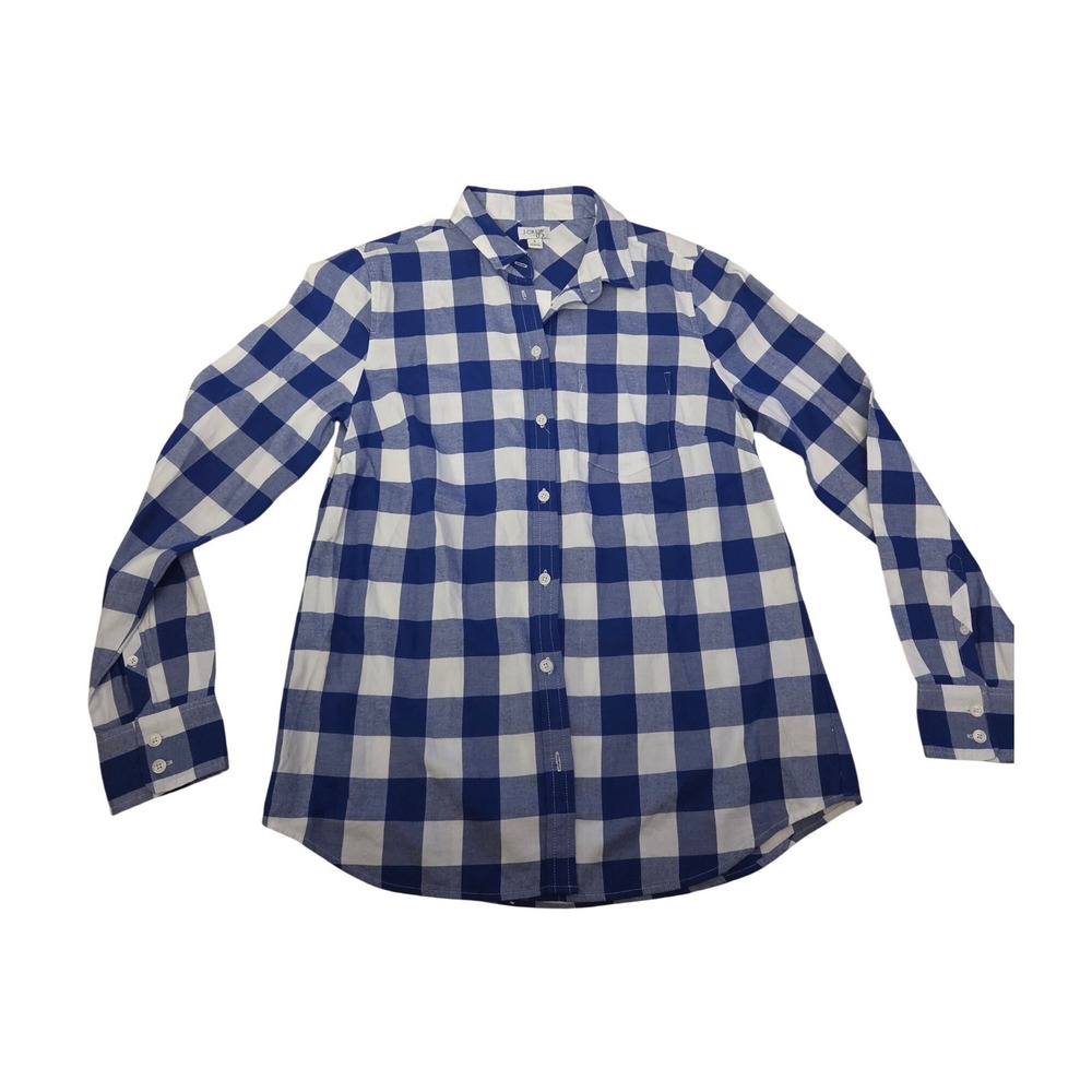 J.Crew Womens Blue White Buffalo Check Button Down Shirt BK533 Small NWT